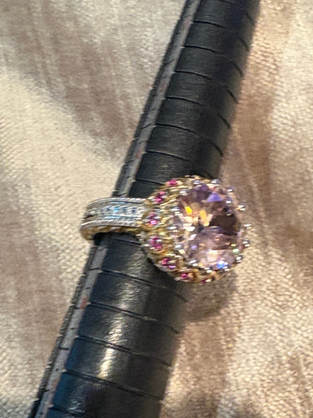 Amazing Pink-Purple Halo Cocktail Ring with Red Spinel Accent Stones 925 size 5 - Picture 3 of 9